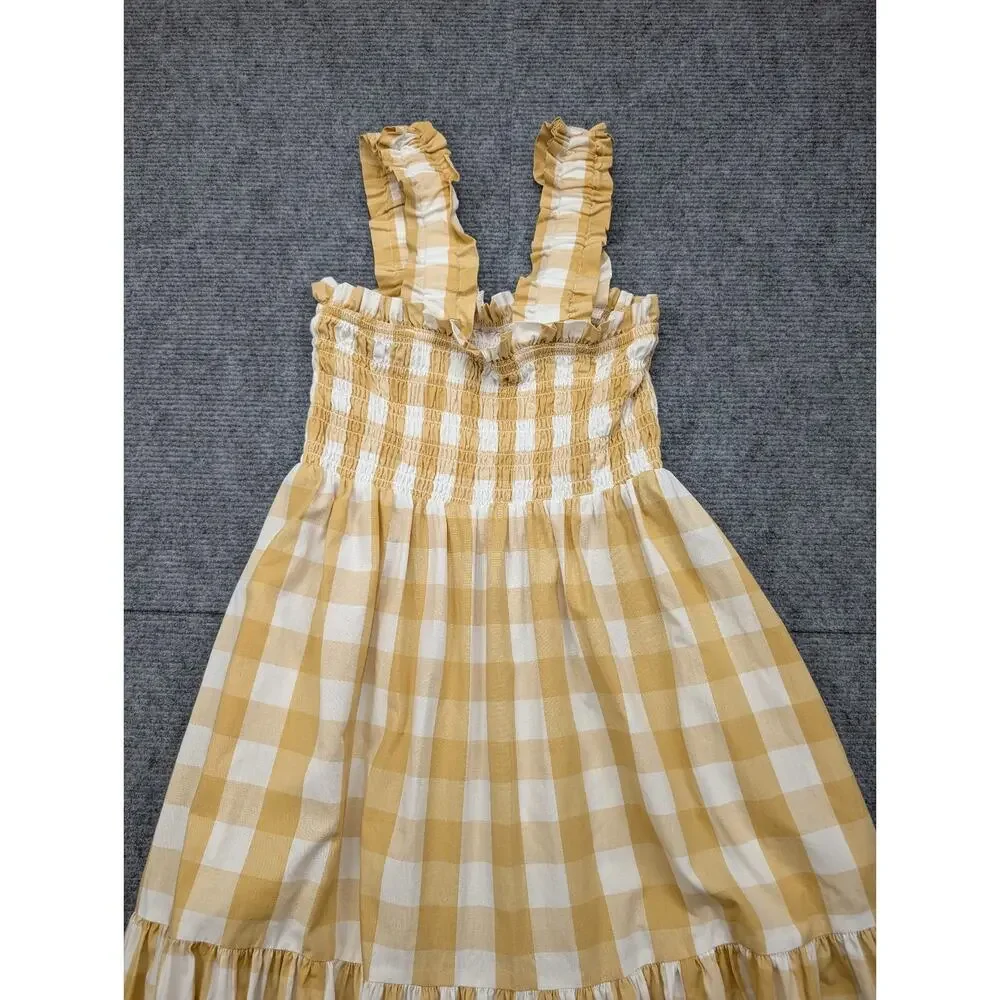 Abercrombie & Fitch Smocked Maxi Dress Women XS Petite Gingham Tiered Minimalist